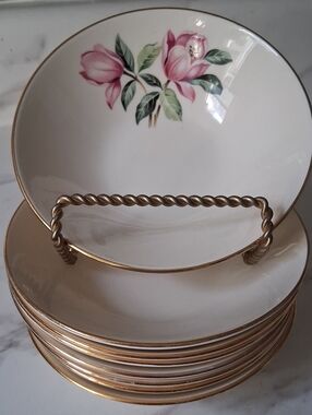 Set of 8 Vintage Homer Laughlin Rhythm Pink Magnolia 5 3/8" Berry Dessert Bowls